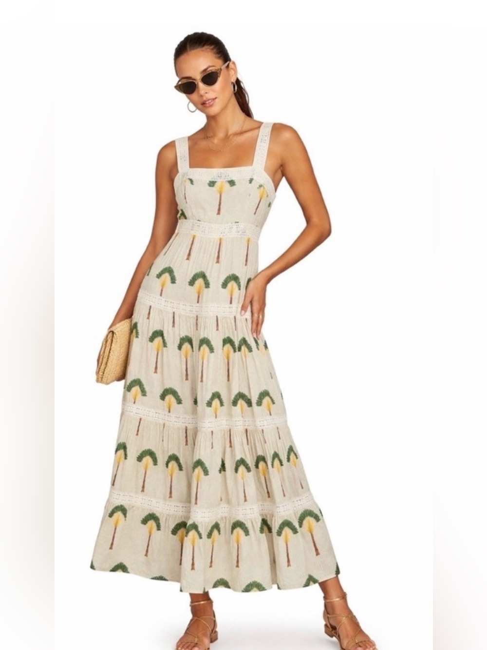 Calypso St. Barth Cream Palm-Print Maxi Dress size M